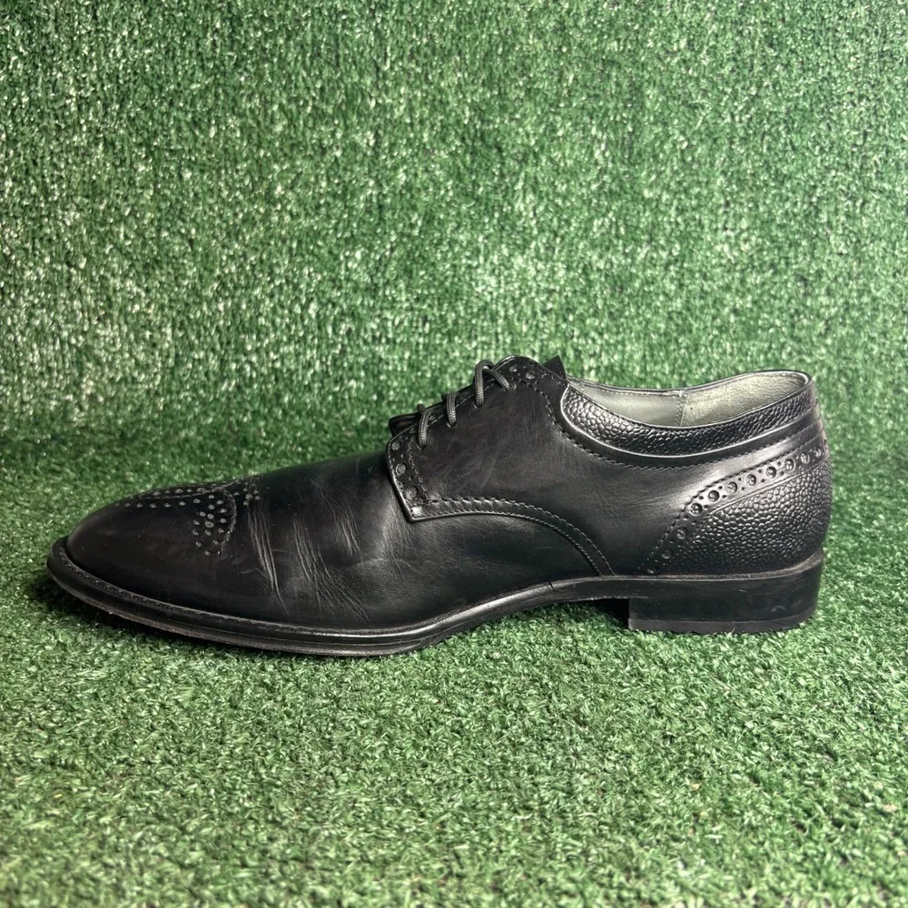 Franco Cuadra Brogue Medallion Toe Pebble Grain Leather Derby Shoes Black Men 10